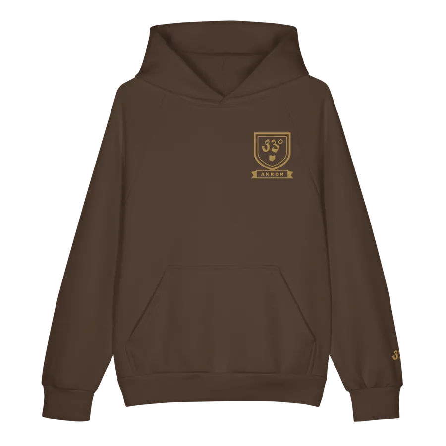 Akron Crest Heavyweight Hoodie, Chocolate Brown