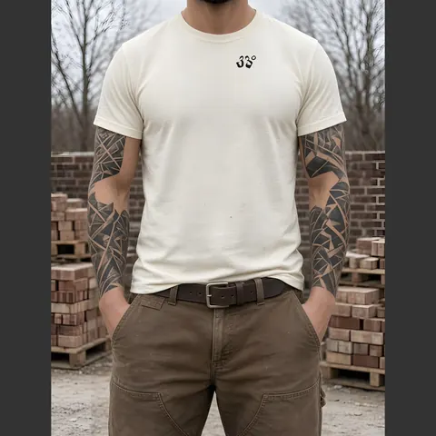 33 Degrees Brick by Brick Tee – on-model front view