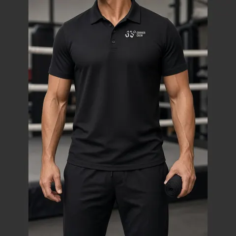 Corner Crew Coach Polo, Black, on model, front