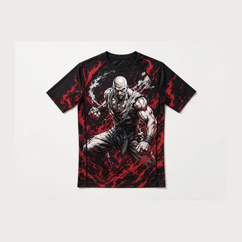 Dark Aura Short-Sleeve Rash Guard, Black / bone / blood red