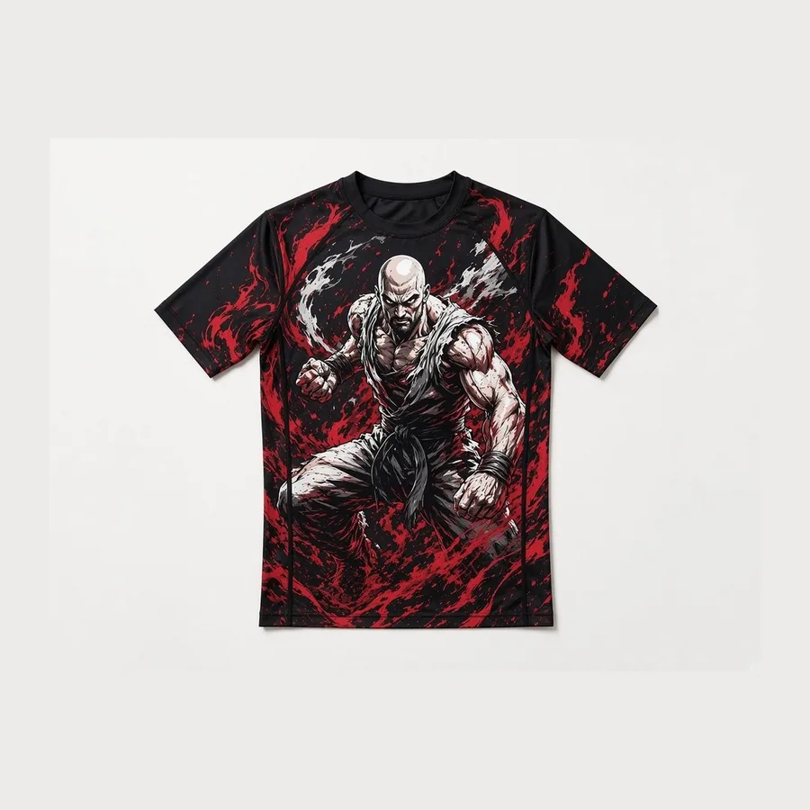 Dark Aura Short-Sleeve Rash Guard, Black / bone / blood red