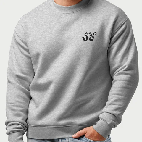 Embroidered Mark Crewneck – Heather gray, on model, front