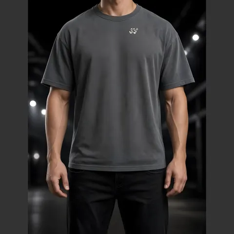 Fight Night Halftone Tee, Charcoal, on model, front