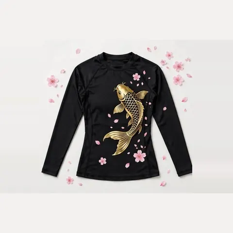 Golden Koi Women's Rash Guard, Black / gold / pink