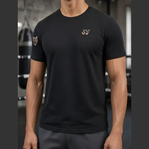 Hanging Glove Tee, Black, on model, front