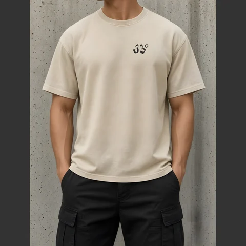 Heavyweight Mark Tee, Sand, on model, front