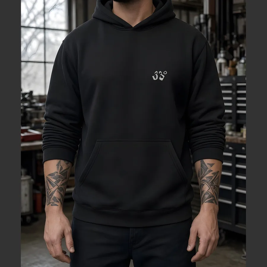 33 Degrees Construction Hoodie – on-model front view