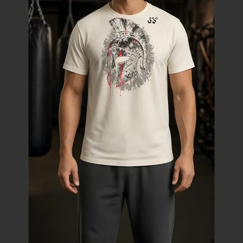 Helmet Tee, Bone, on model, front