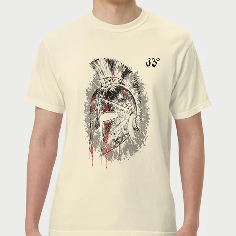 Helmet Tee, Bone, on model, front
