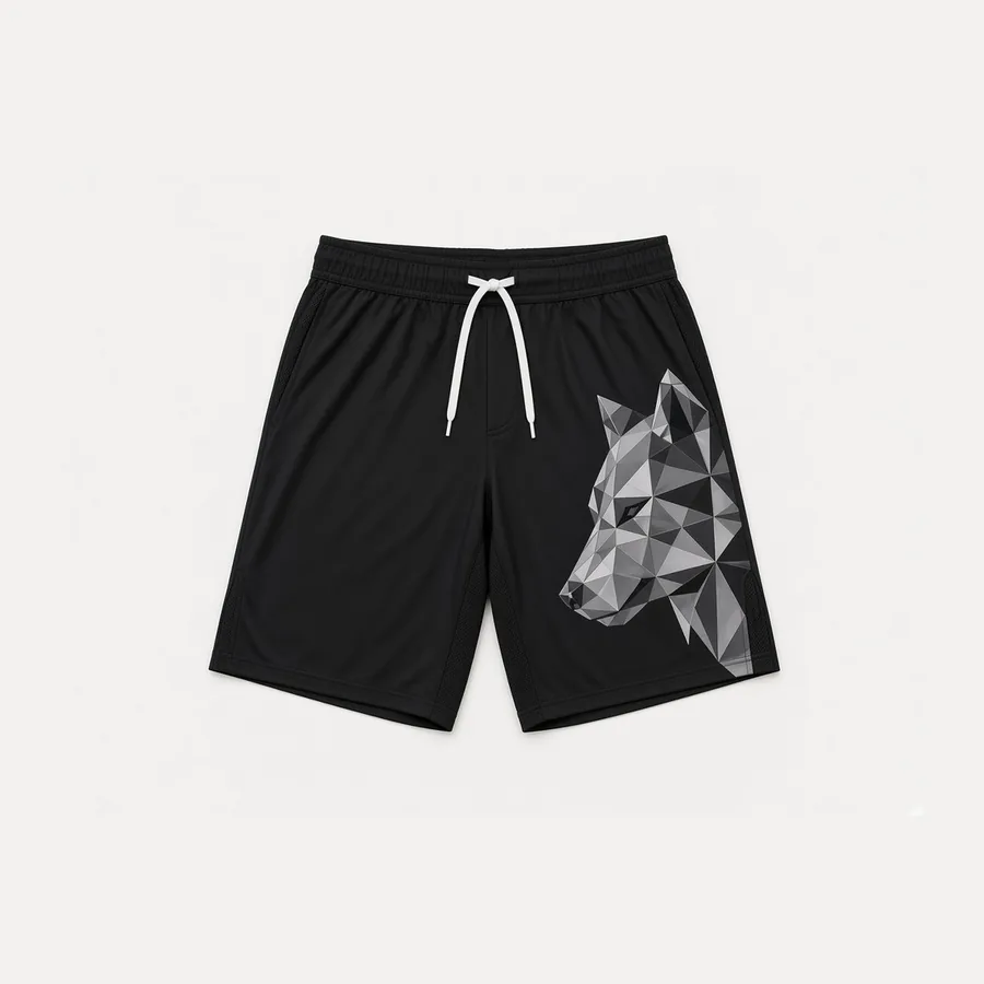 Low-Poly Wolf Shorts, Black / grey