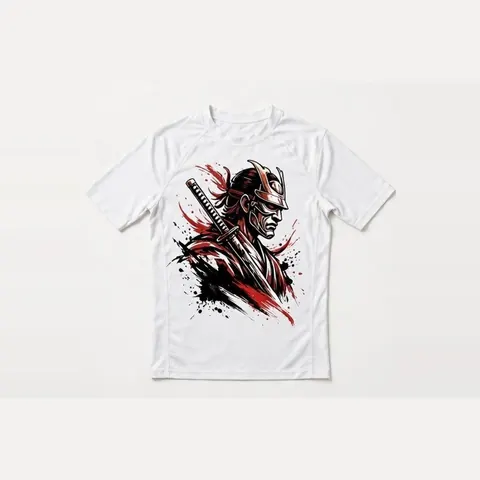 Masked Swordsman Short-Sleeve Rash Guard, White / red / black