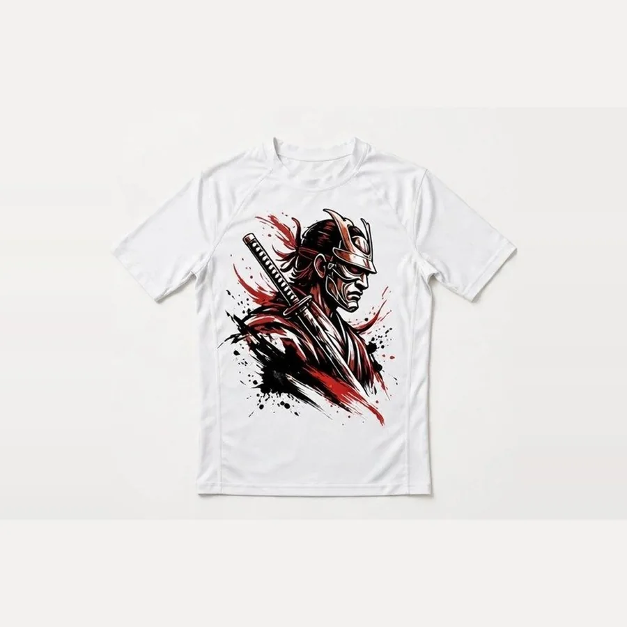 Masked Swordsman Short-Sleeve Rash Guard, White / red / black