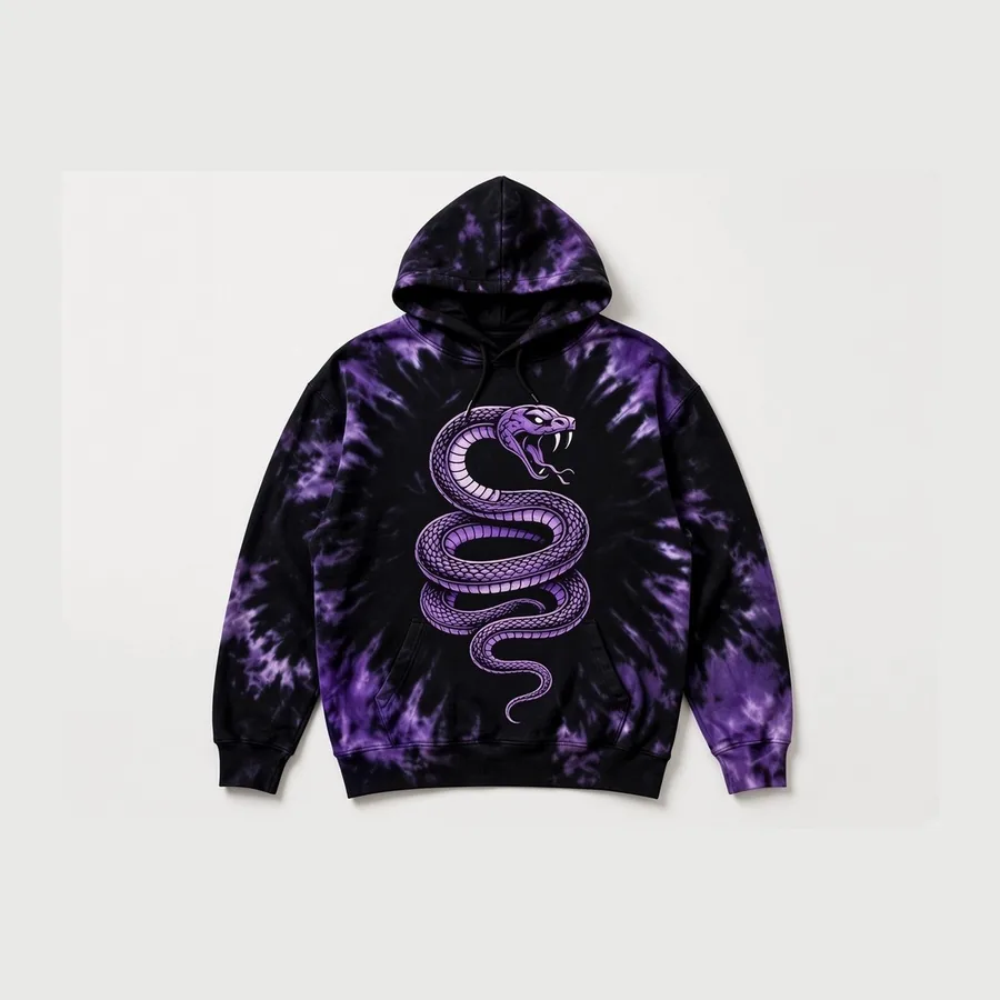 Serpent Tie-Dye Hoodie, Black / purple tie-dye