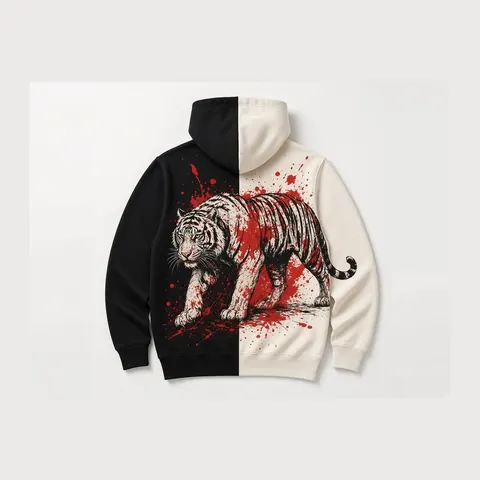 Split Tiger Hoodie, Black / bone