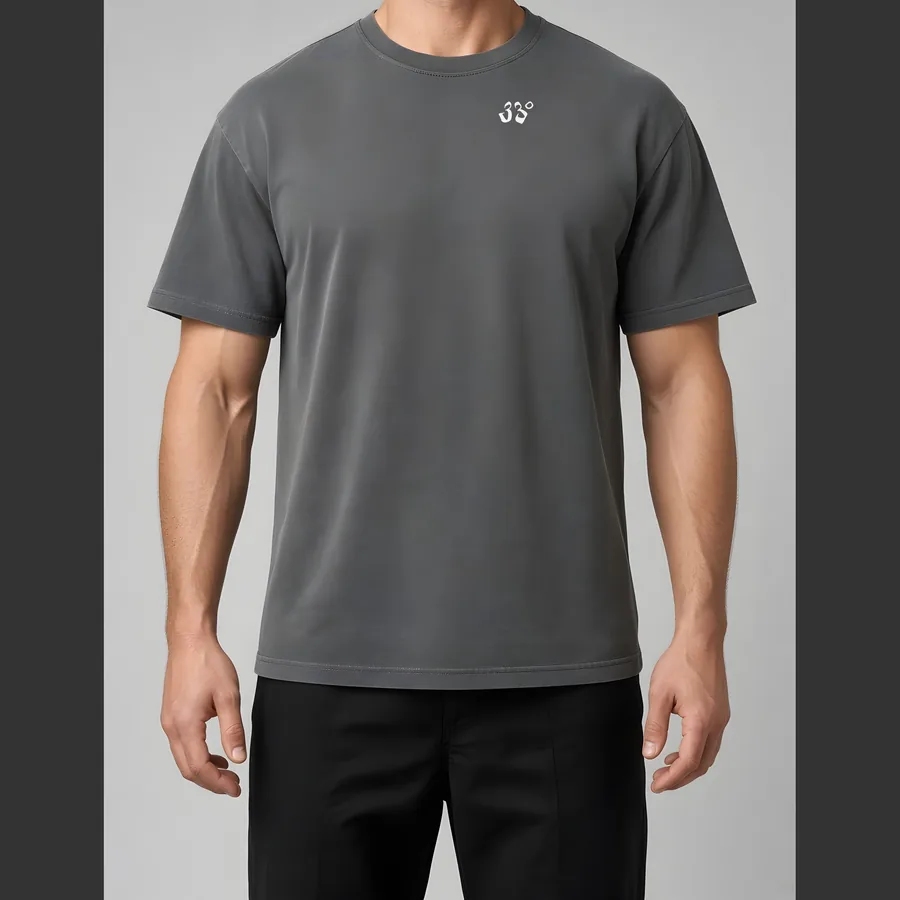 Sunset Boxing Back-Print Tee, Washed charcoal, on model, front