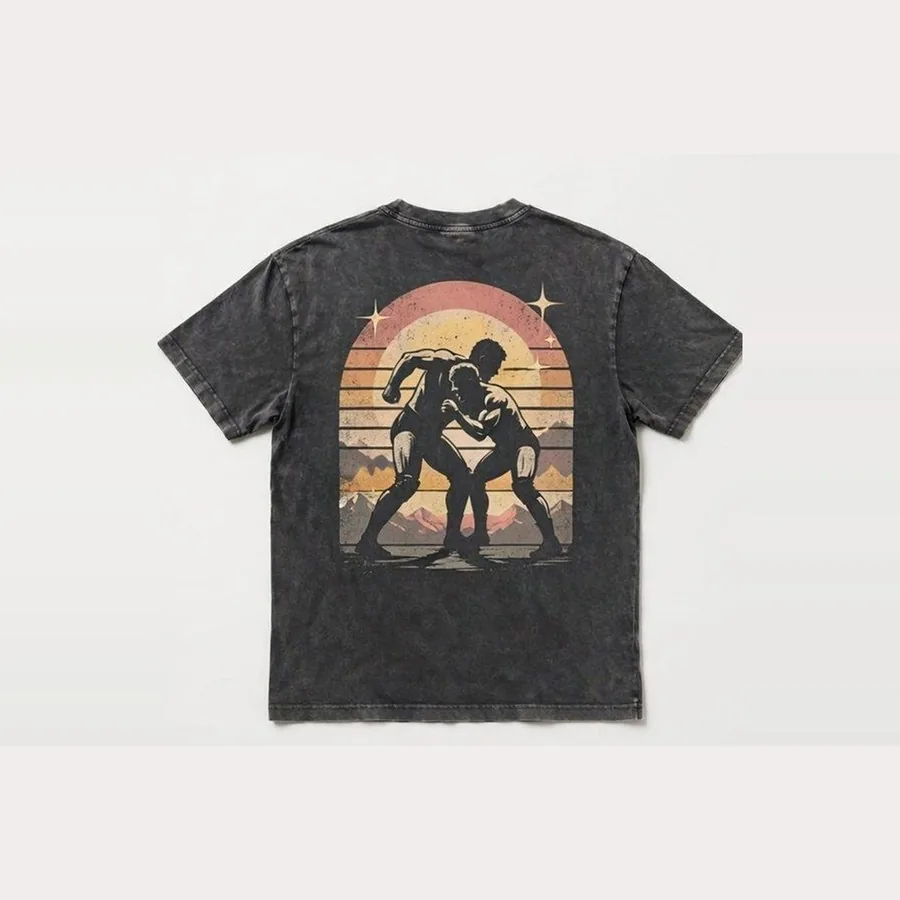 Sunset Clinch Back-Print Tee, Washed charcoal