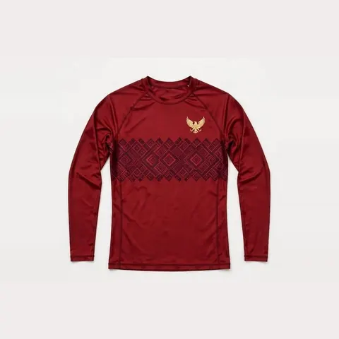 Woven Diamond Rash Guard, Deep red / gold