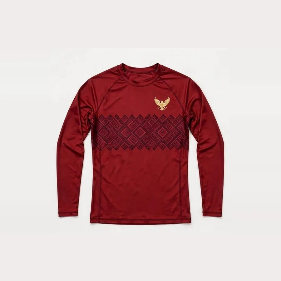 Woven Diamond Rash Guard, Deep red / gold